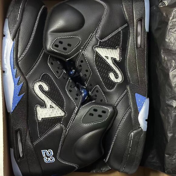 Nike Air Jordan 5 Retro Black White Blue Men Shoes Awake NYC main image 5